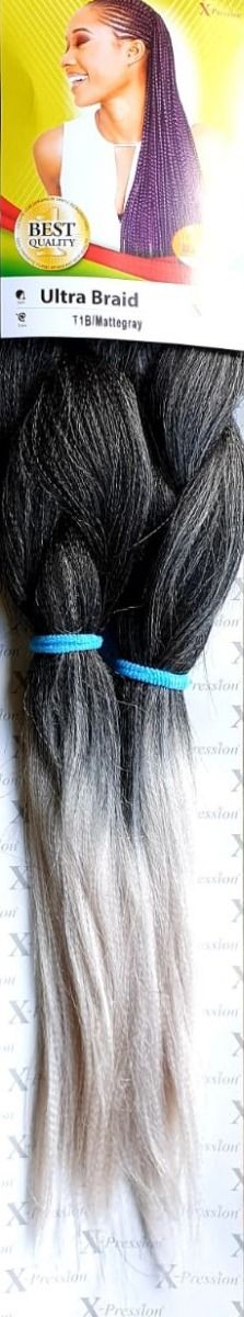 X-Pression Ultra Braid 46 inches, T1B-Matte Gray