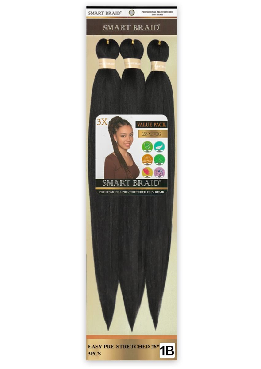 Smart Braids Pre Stretched 3x - 28 Inches #1B