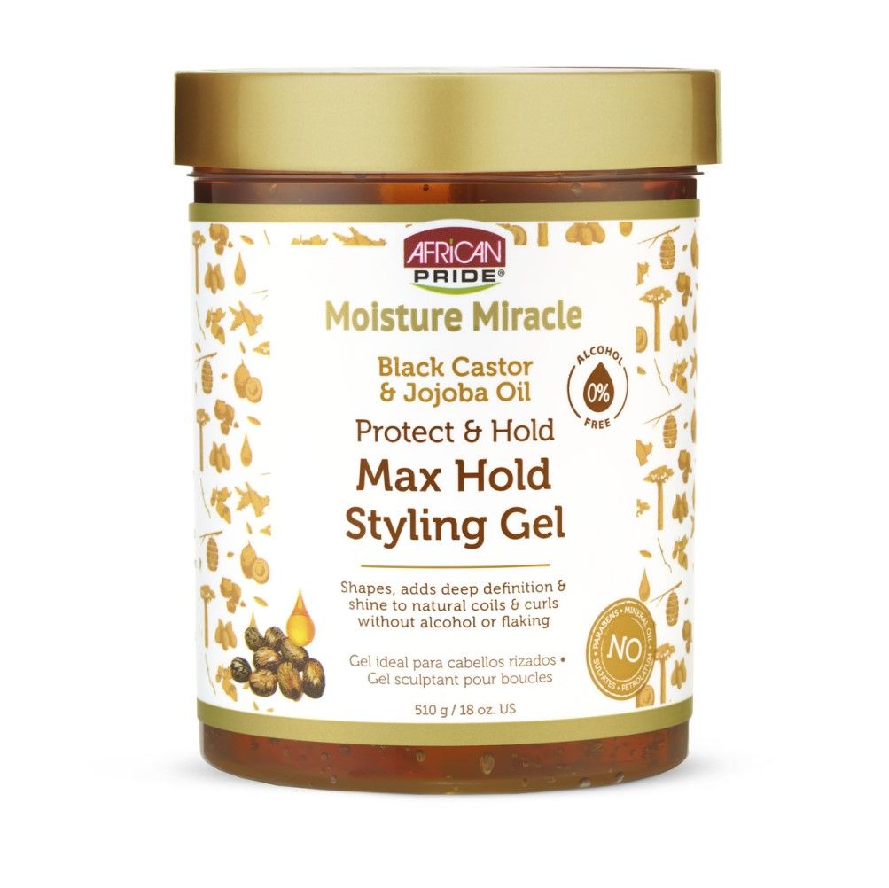 African Pride Moisture Miracle Max Styling Gel Black Castor Jojoba Oil 510 gr