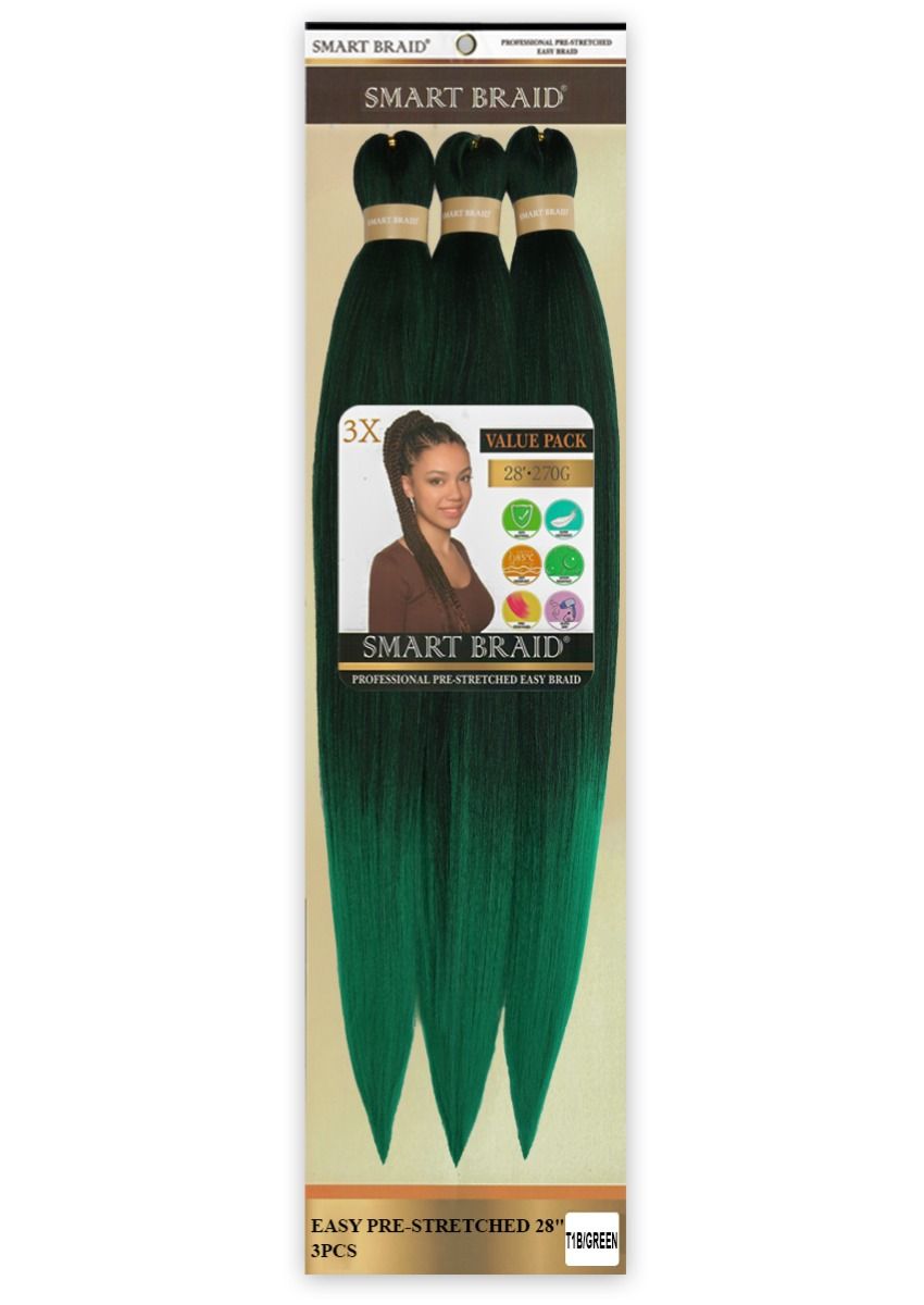 Smart Braids Pre Stretched 3x - 28 Inches #T1B/Green