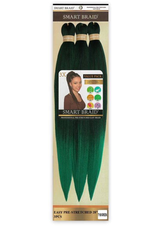 Smart Braids Pre Stretched 3x - 28 Inches #T1B/Green